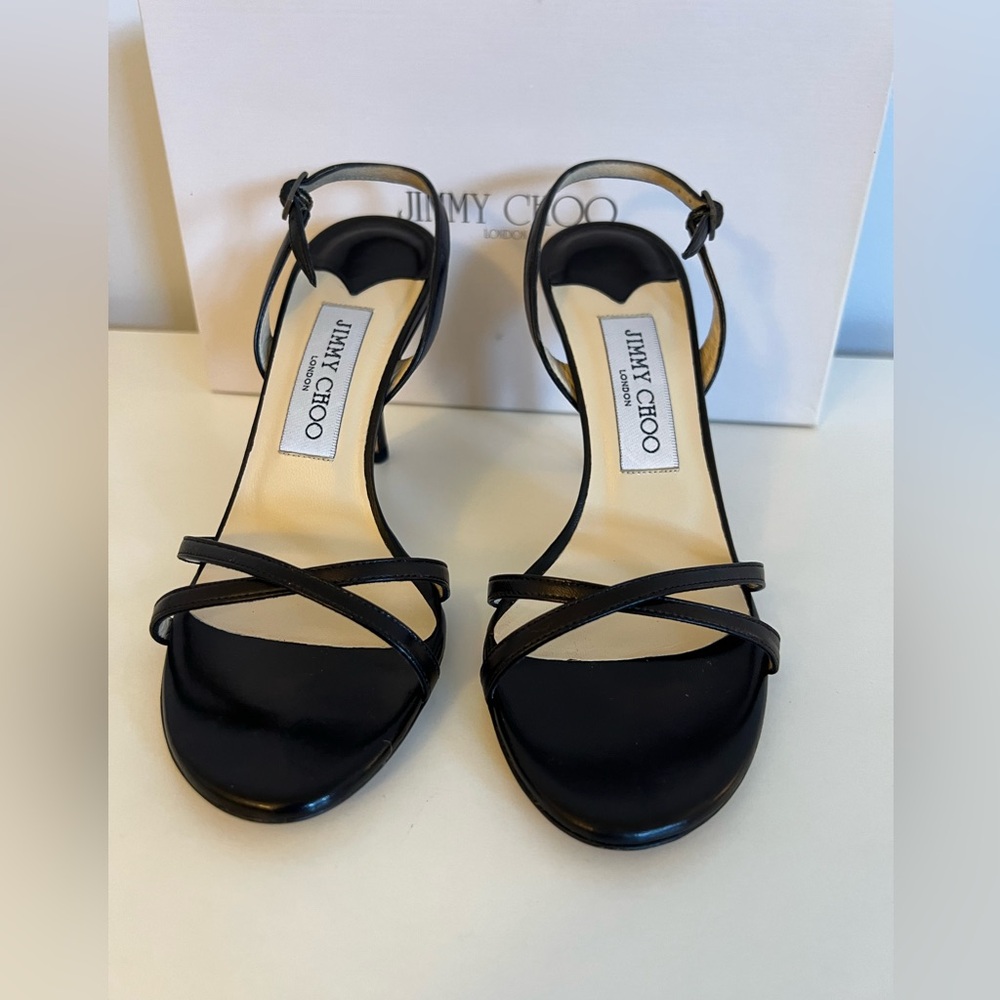 Brand new Jimmy Choo Black Nappa Leather Crossover Slingback, Size 6